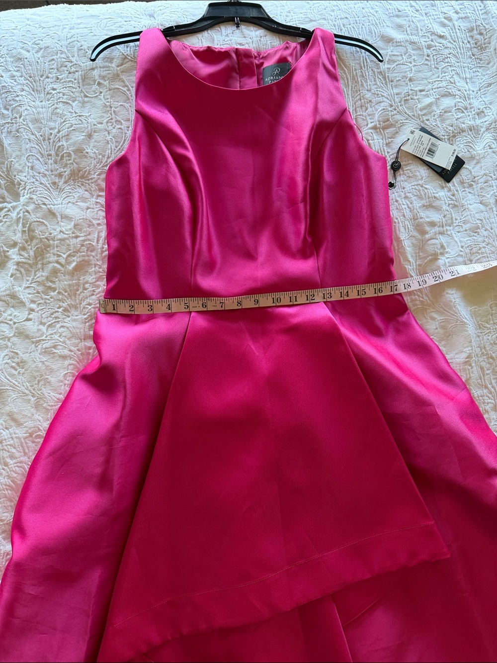 Adrianna Papell Mikado Asymmetrical Electric Pink Fit and Flare High Low Gown - Picture 9 of 13
